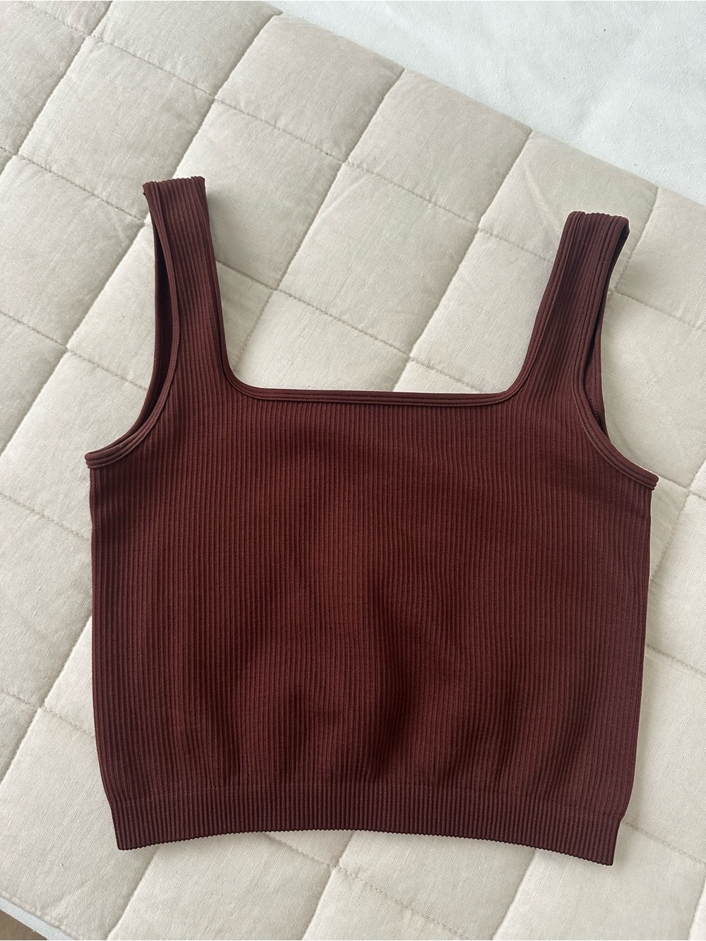 Square Neck Ribbed Tank Top in Deep Brown